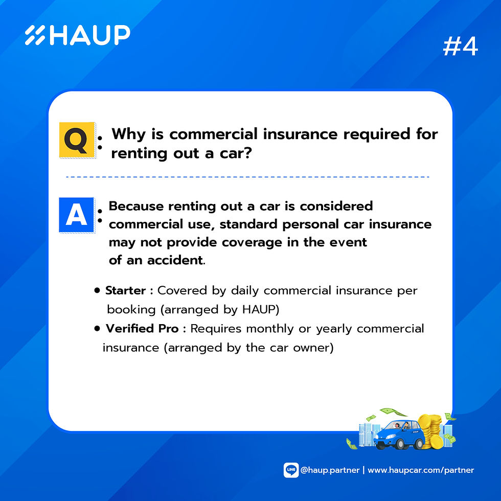 Understand why commercial insurance is required for renting out cars on HAUP and how coverage differs between Starter and Verified Pro packages.