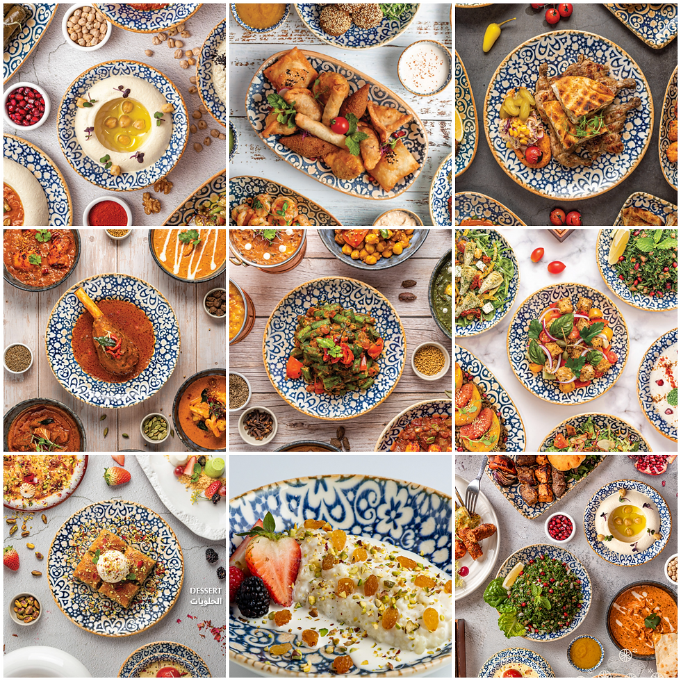 เมนูอาหารเลบานอนและอินเดียในจานเซรามิกลายดั้งเดิม ที่ร้าน Al Saray กรุงเทพฯ