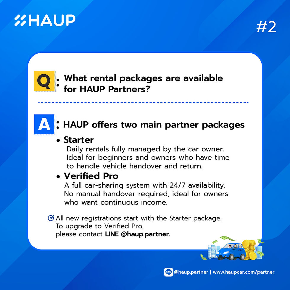 Compare HAUP Partner packages including Starter and Verified Pro. Choose the best car-sharing option based on your time and income goals.