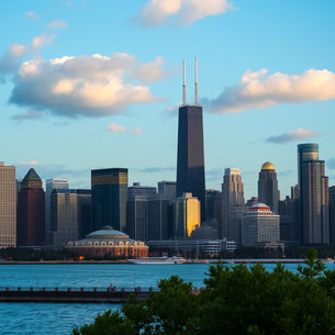 daytime city scape of Chicago il looking from lake michigan water front