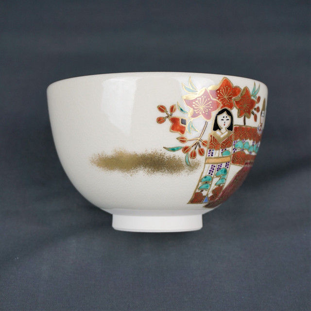 サムネイル： 色絵　桃に雛絵茶碗　粟田焼