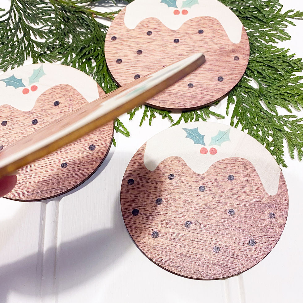 Thumbnail: 4x Wooden Christmas Pudding Coasters