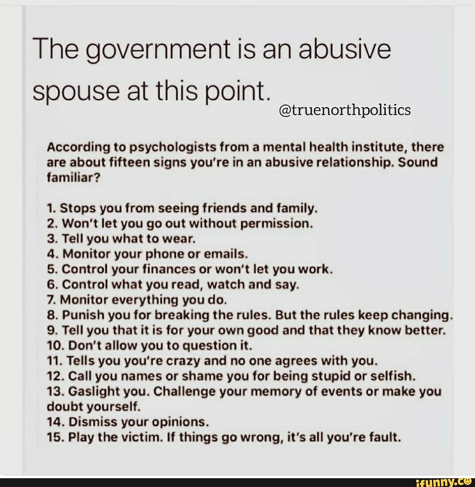 A list of points explaining how the government is an abusive spouse this point