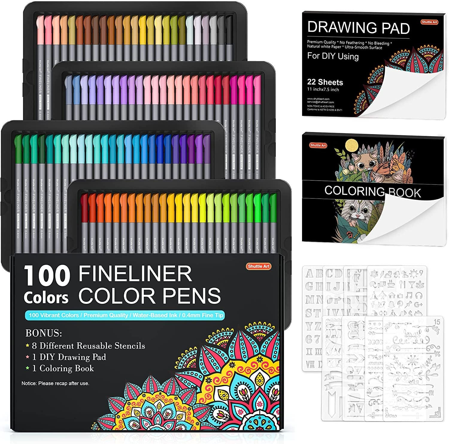 Vibrant 100-Color Fineliner Set with Fine 0.4mm Tips and 8 Assorted Shades