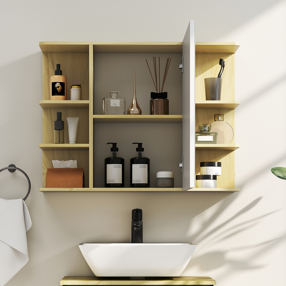 Thumbnail: Bathroom Wall Cabinet with Mirror and Open Storage Shelves Natural