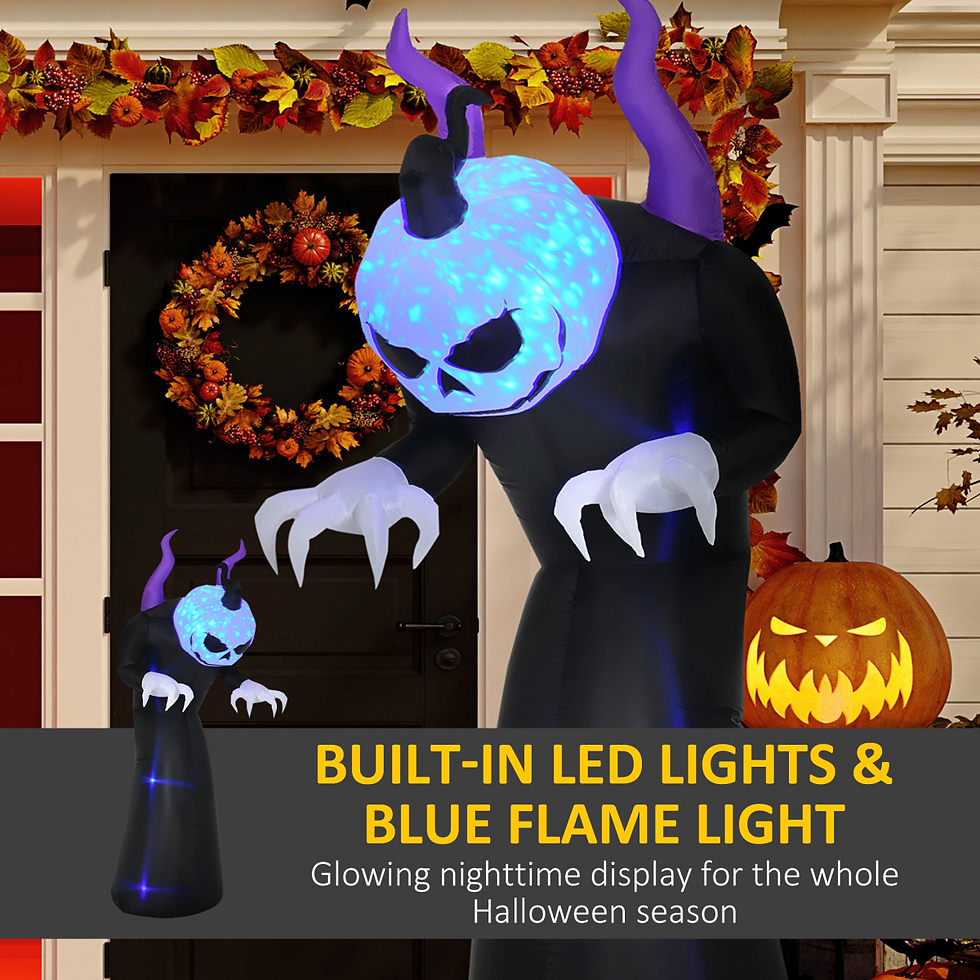 Thumbnail: 7ft LED Halloween Inflatable Horned Ghost with Flame Effect