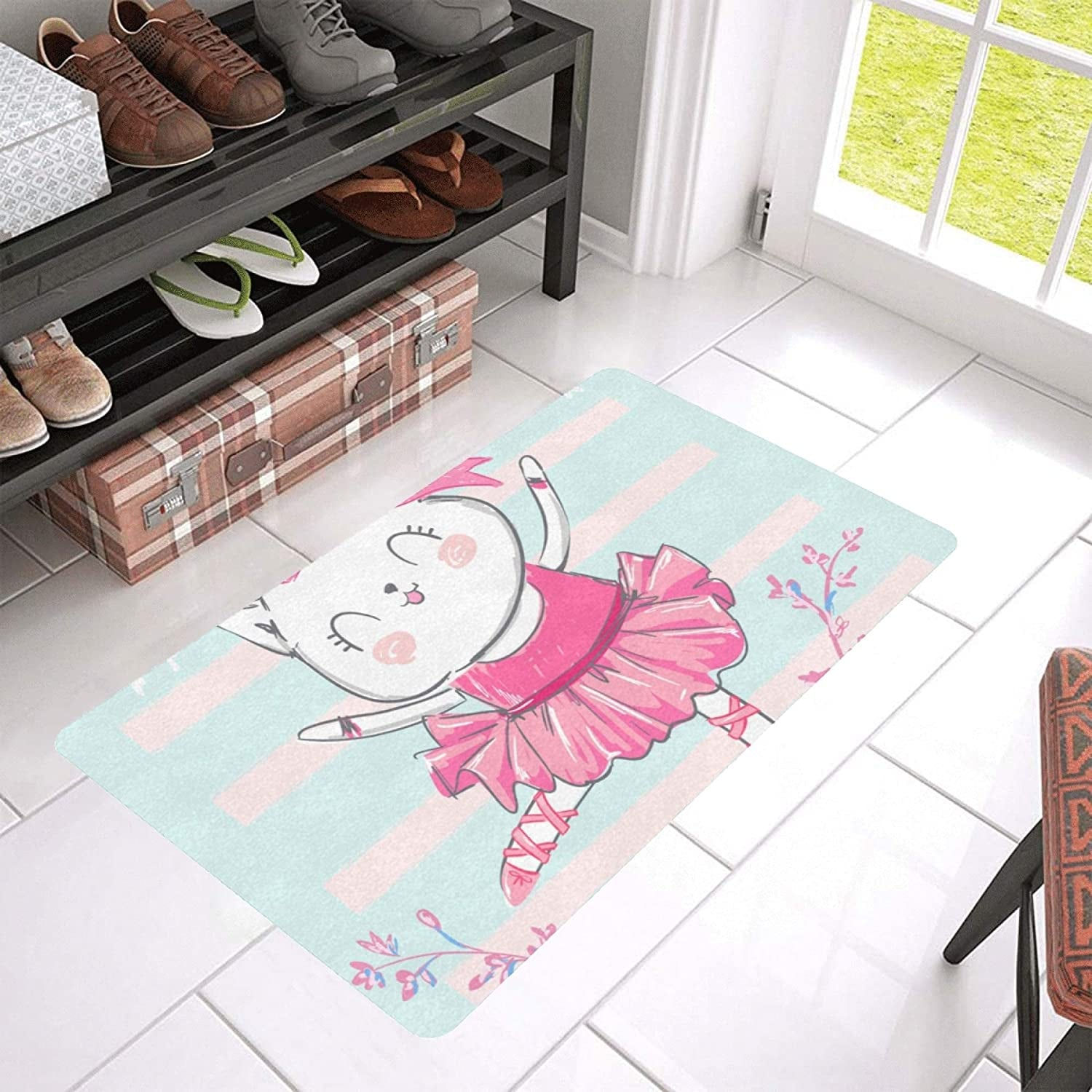 Cartoon Bow Cat Animal 30x18 Inch Mats For Front Door Non Slip Front Back Door E