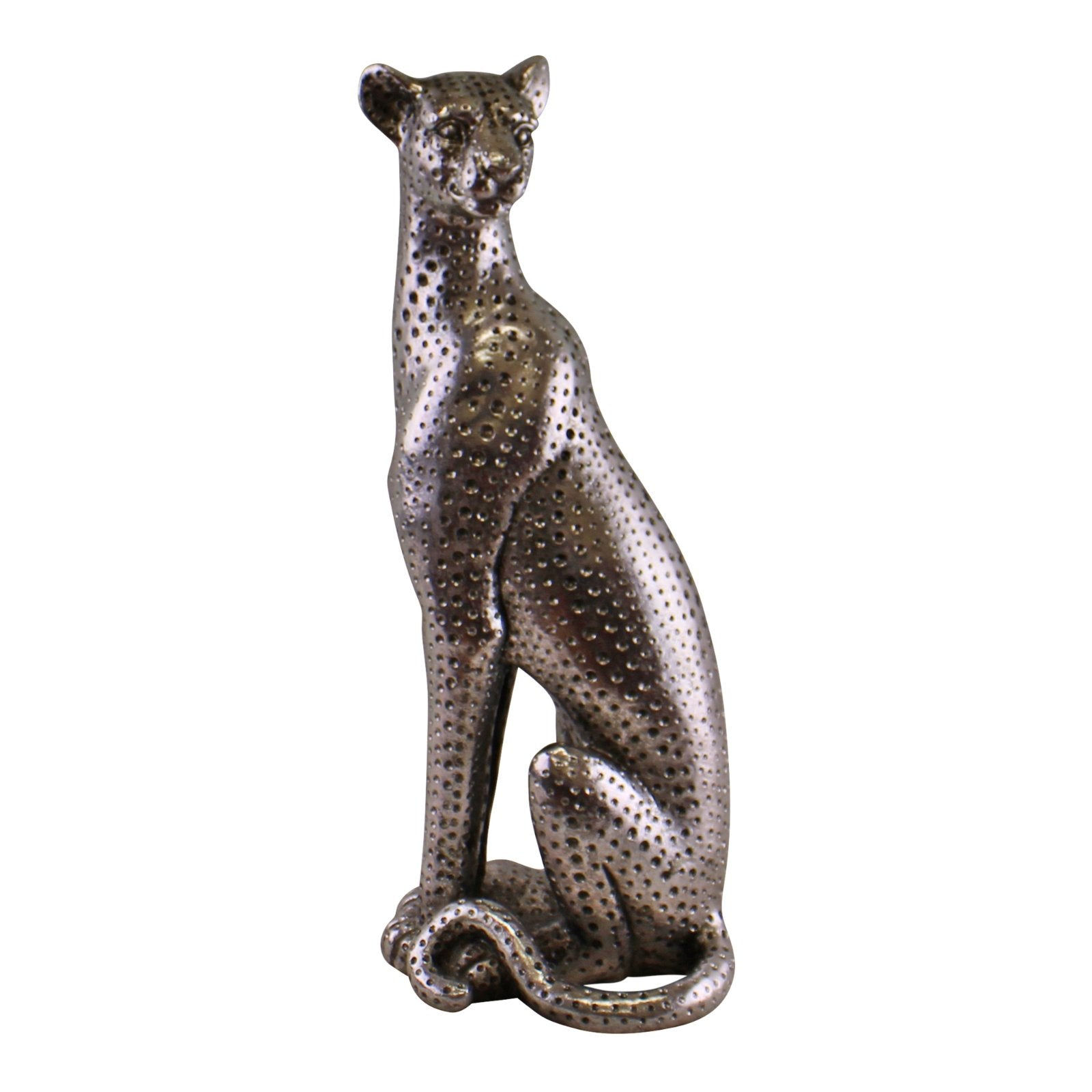 Large Silver Coloured Sitting Leopard Ornament, 38cm Shipping furniture UK