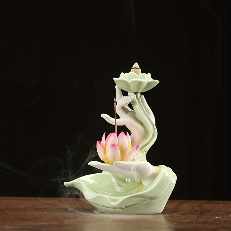 Thumbnail: Backflow Incense Burner – Buddha Hand Lotus LED Decor