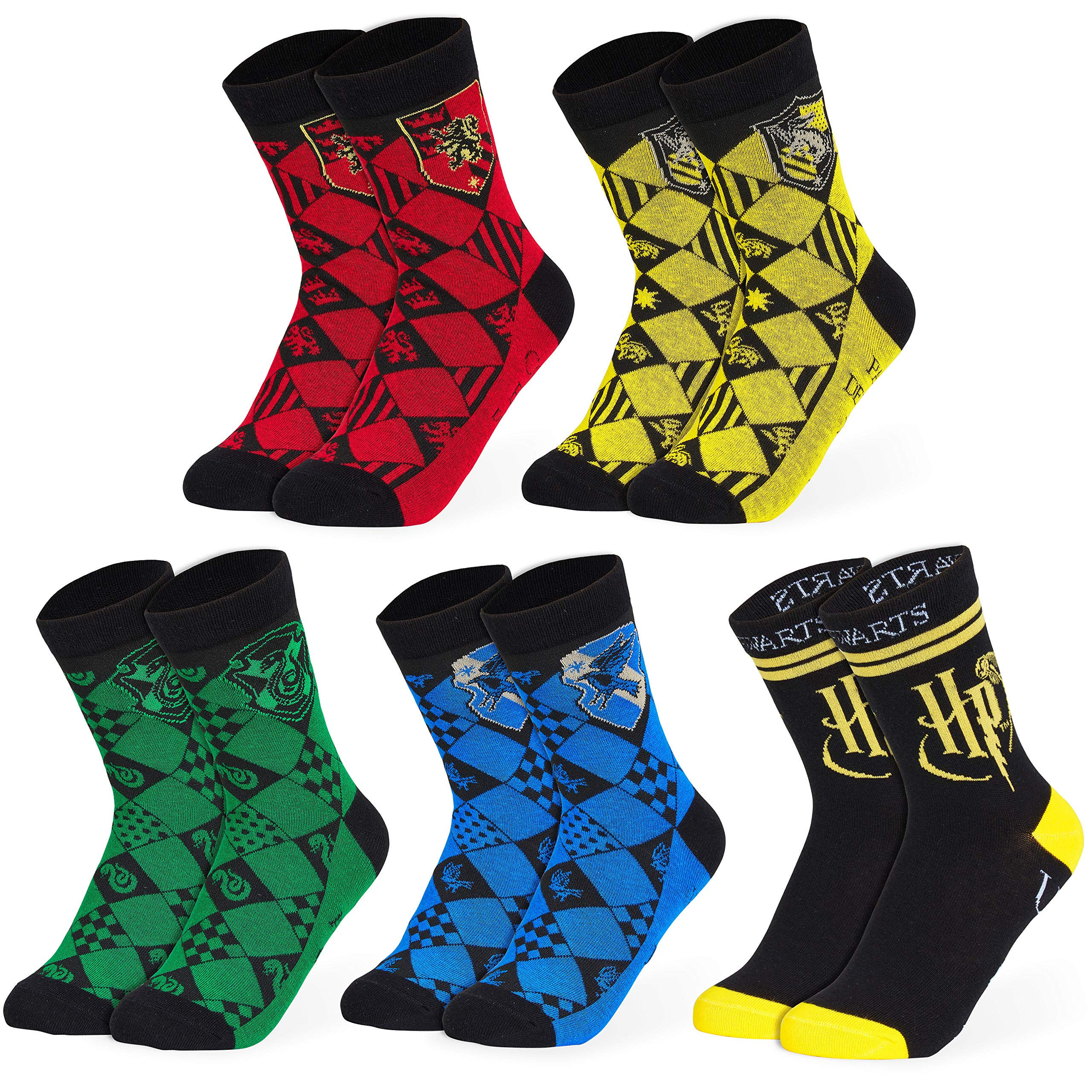 Gifts For Boys, 5 Pack Kids Socks In Size 4-7, Cotton Rich Crew Sock, Hogwarts H