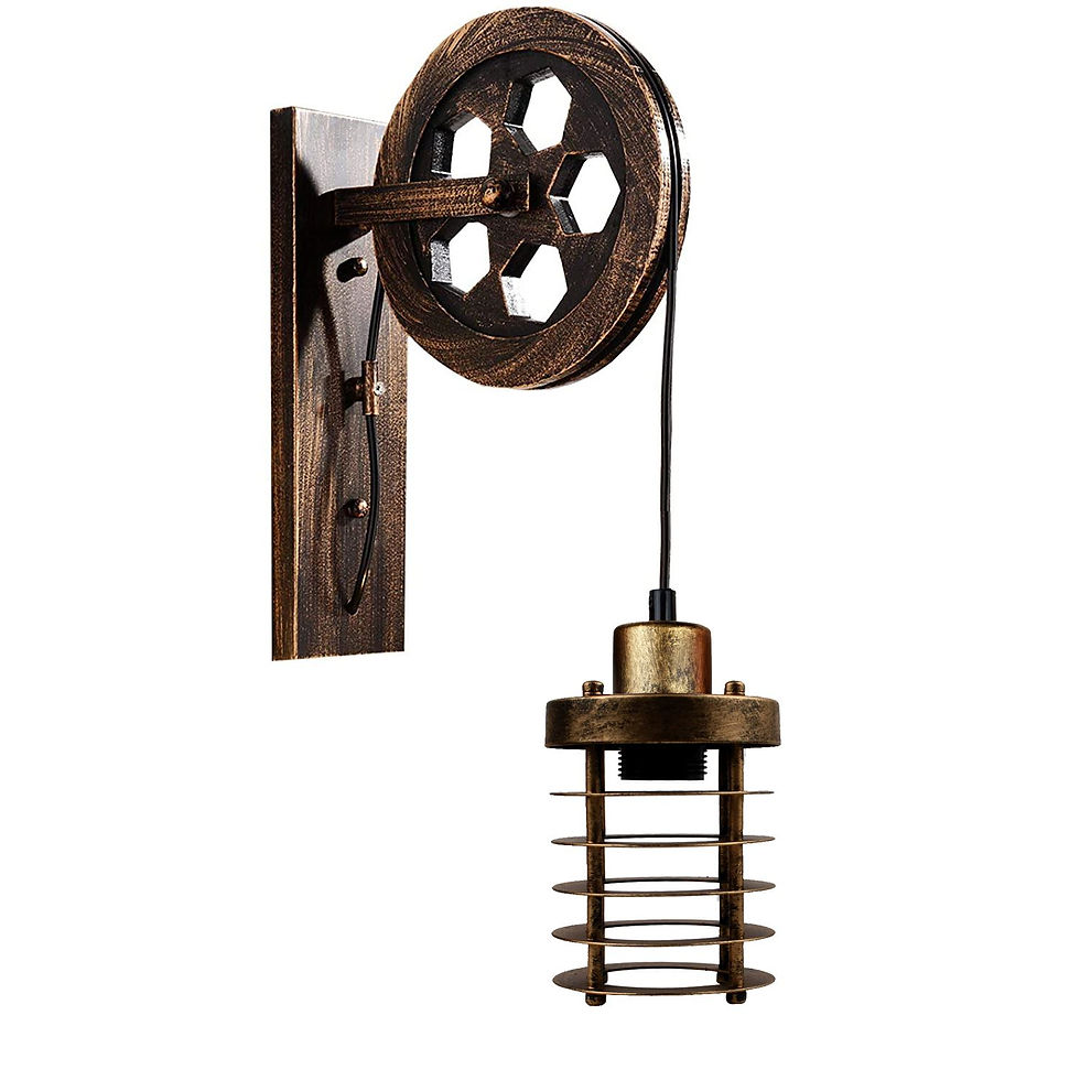 Thumbnail: Vintage Industrial Pulley Wheel Wall Mounted Light Metal Cylinder Shape Shade