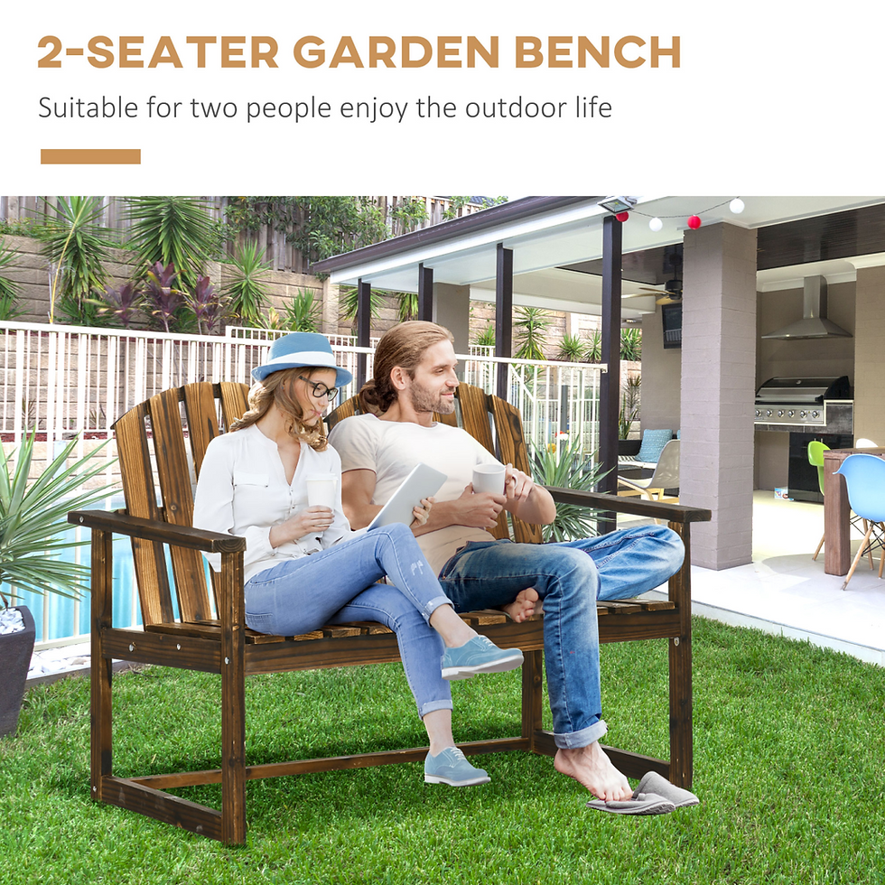 Thumbnail: Outdoor Wooden Bench for Two People, Patio Loveseat Chair with Slatted Backrest