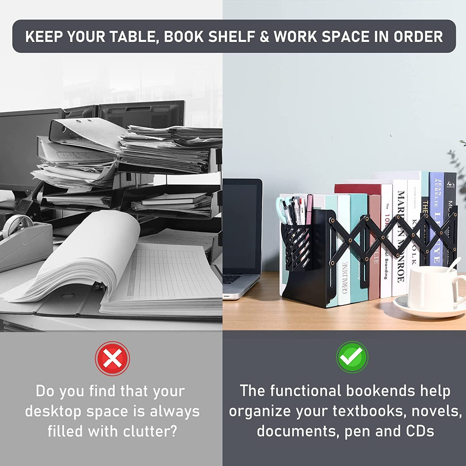 Adjustable Metal Bookends: Stylish Desk Magazine Rack and Book Holder