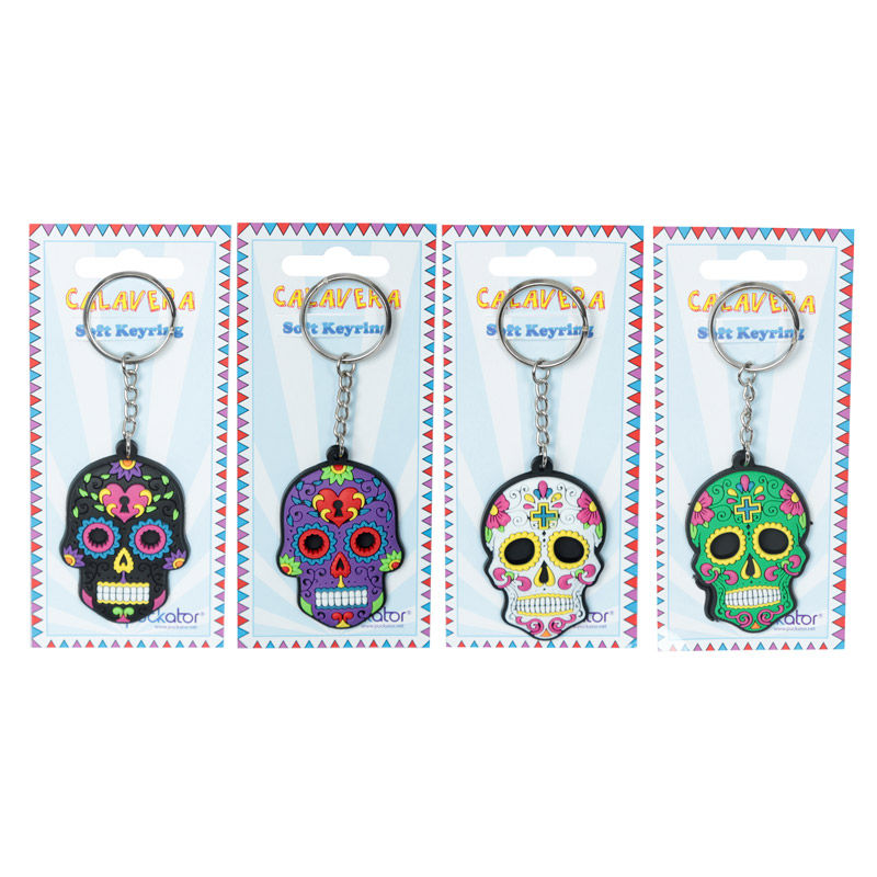 Fun Novelty Day of the Dead Skull PVC Keyring Novelty Gift