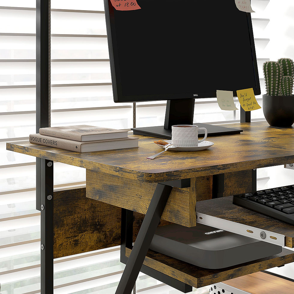Thumbnail: Rolling Computer Desk with Keyboard Tray Storage Shelves Rustic Brown