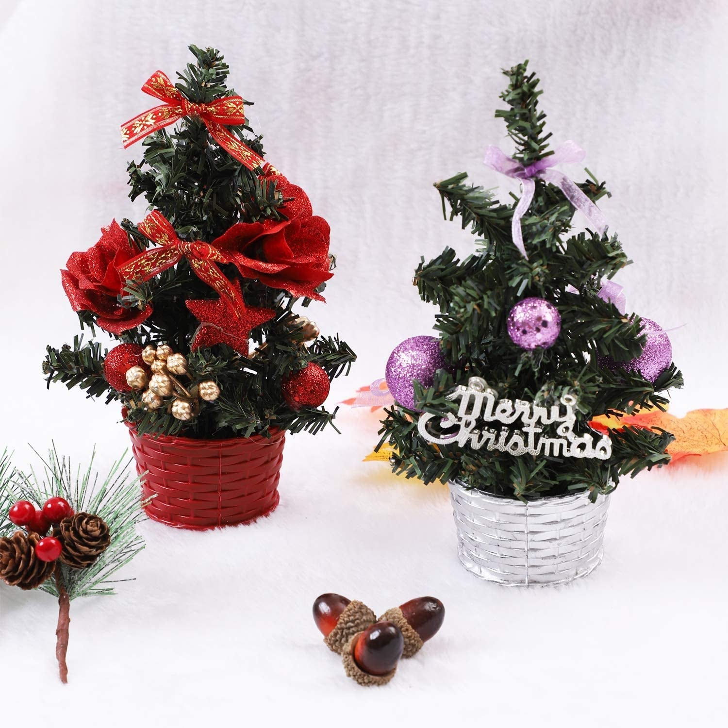 3 Pack Small Christmas Desk Tree Mini Christmas Tree With Base for Desk Table To