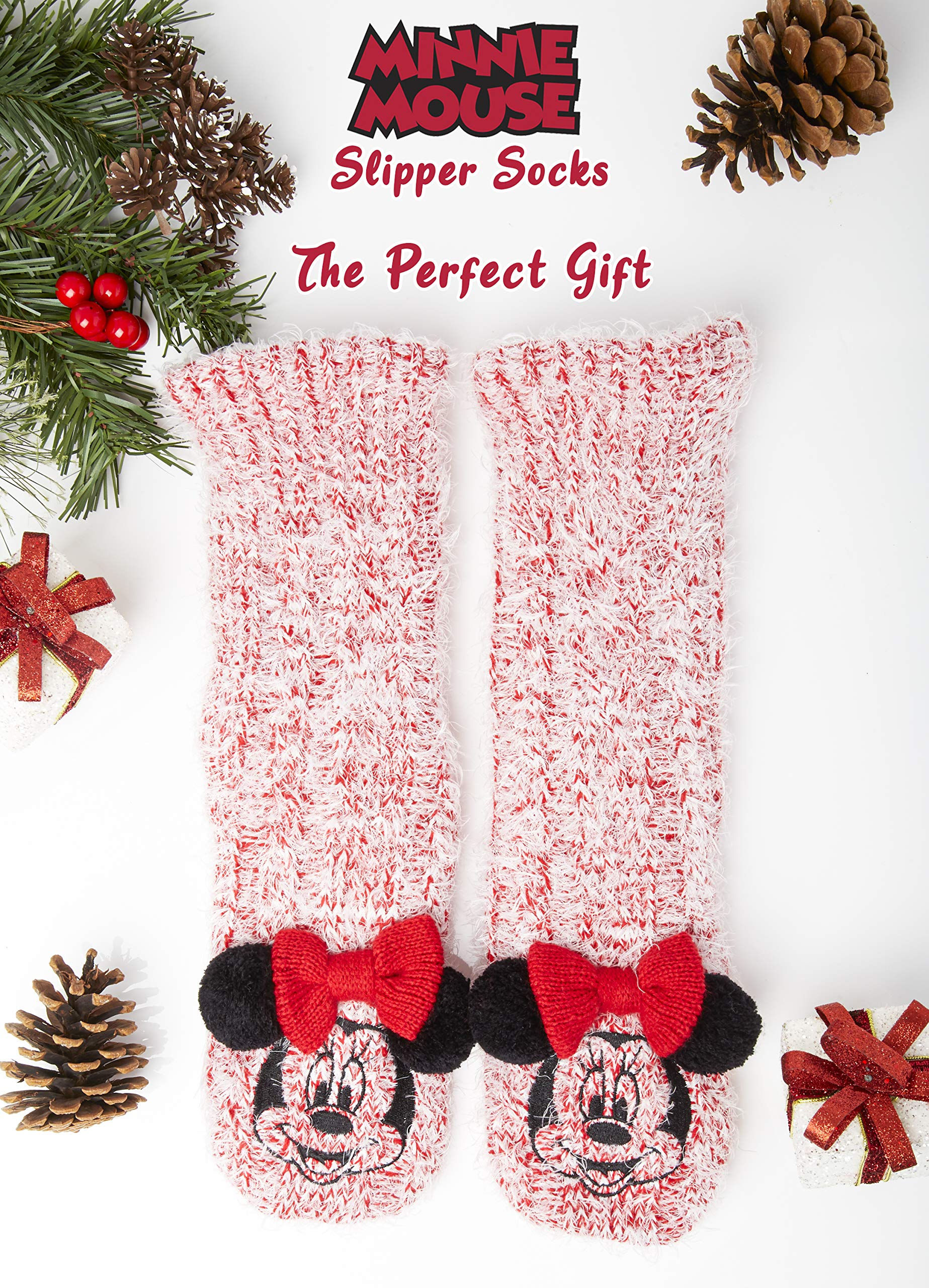 Red Fluffy Slipper Socks for Women, Minnie Mickey Stitch Gifts Novelty Gift