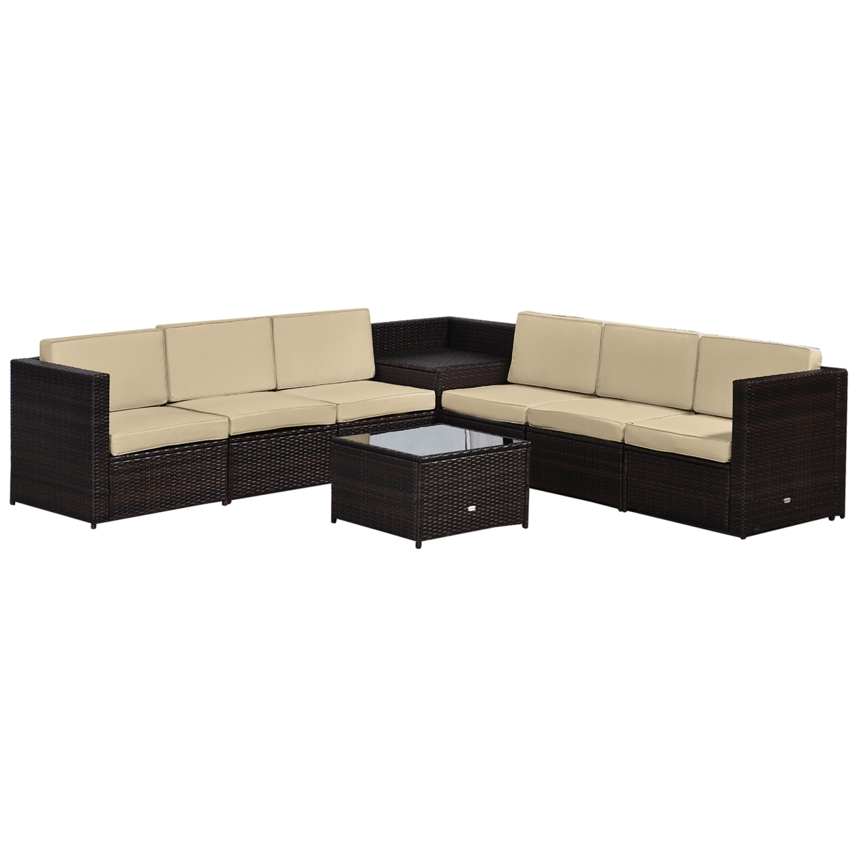 6-Seater Rattan Sofa Furniture Set with Cushions, Brown