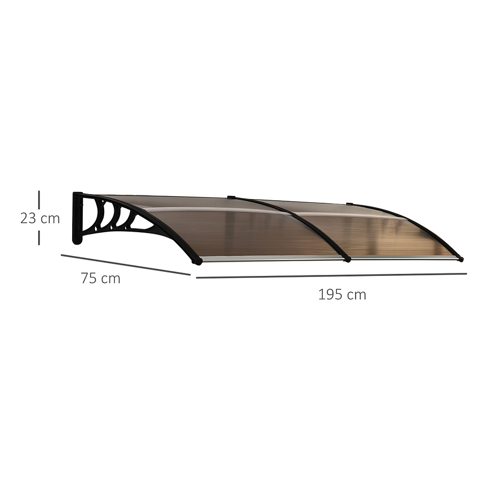 Thumbnail: 80 L x 195 W x 23 H cm Clear Polycarbonate Curved Awning Black