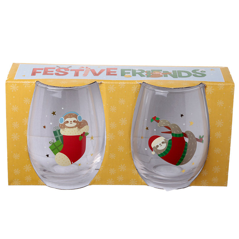 Thumbnail: Novelty Christmas Sloth Glass Tumbler Set of 2 Gift