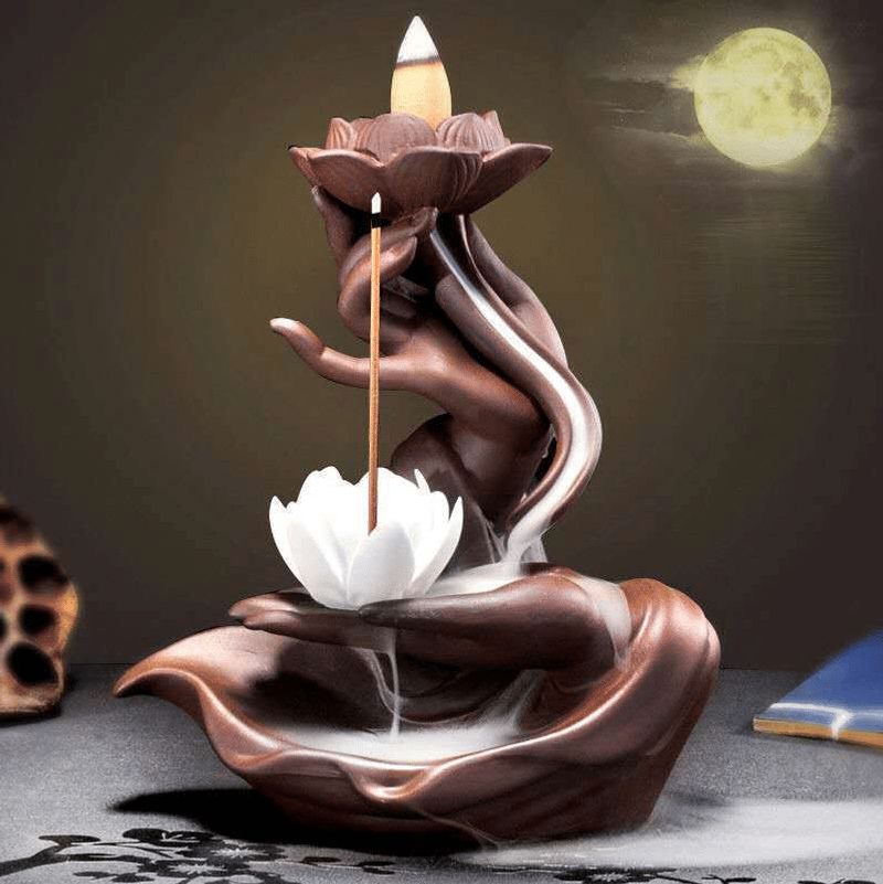Thumbnail: Backflow Incense Burner – Buddha Hand Lotus LED Decor