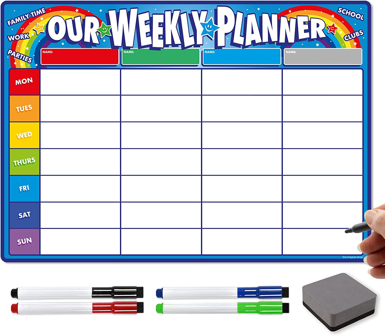 TMS Weekly Family Planner A3 | Magnetic Dry Wipe Whiteboard For Organising Your