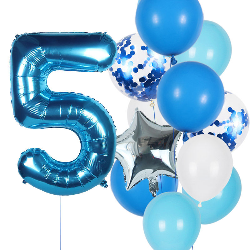 Thumbnail: 12pcs Birthday Balloons with 40-inch Blue Numbers for Kids' Party Decoration