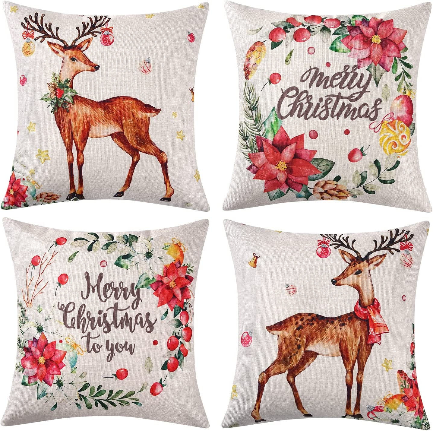 Christmas Decorations Cushion Covers 18x18 Set of 4,Farmhouse Christmas Decor fo