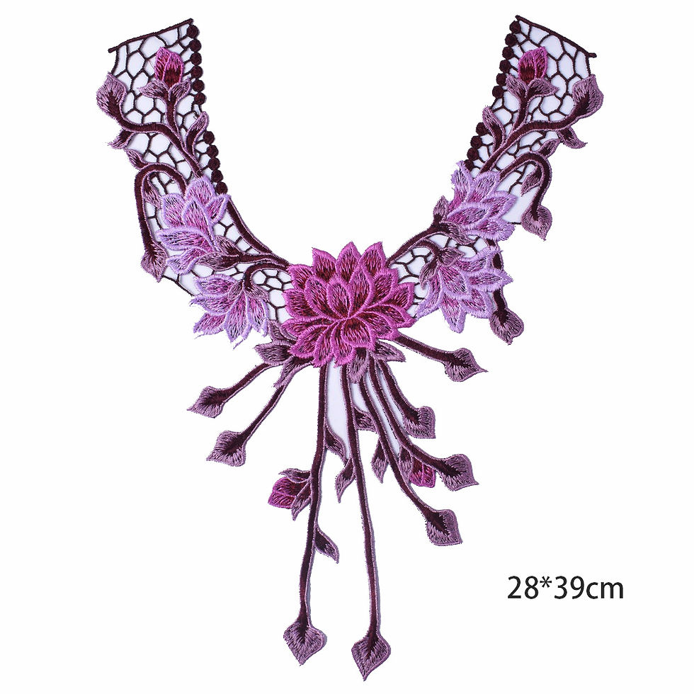 Thumbnail: 3D Flower Embroidery Purple Lace Neckline Collar Patch – Wedding Dress Accessory