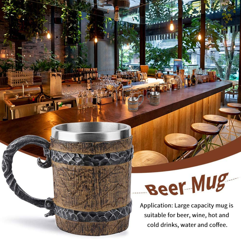 Rustic Wood Barrel Stein - 20oz Pirate Viking Tankard for Medieval Taverns