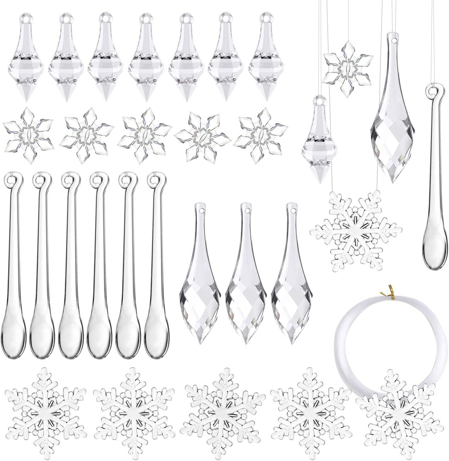 50 PCS Christmas Decoration Acrylic Icicles Snowflake Hanging Icicles Christmas