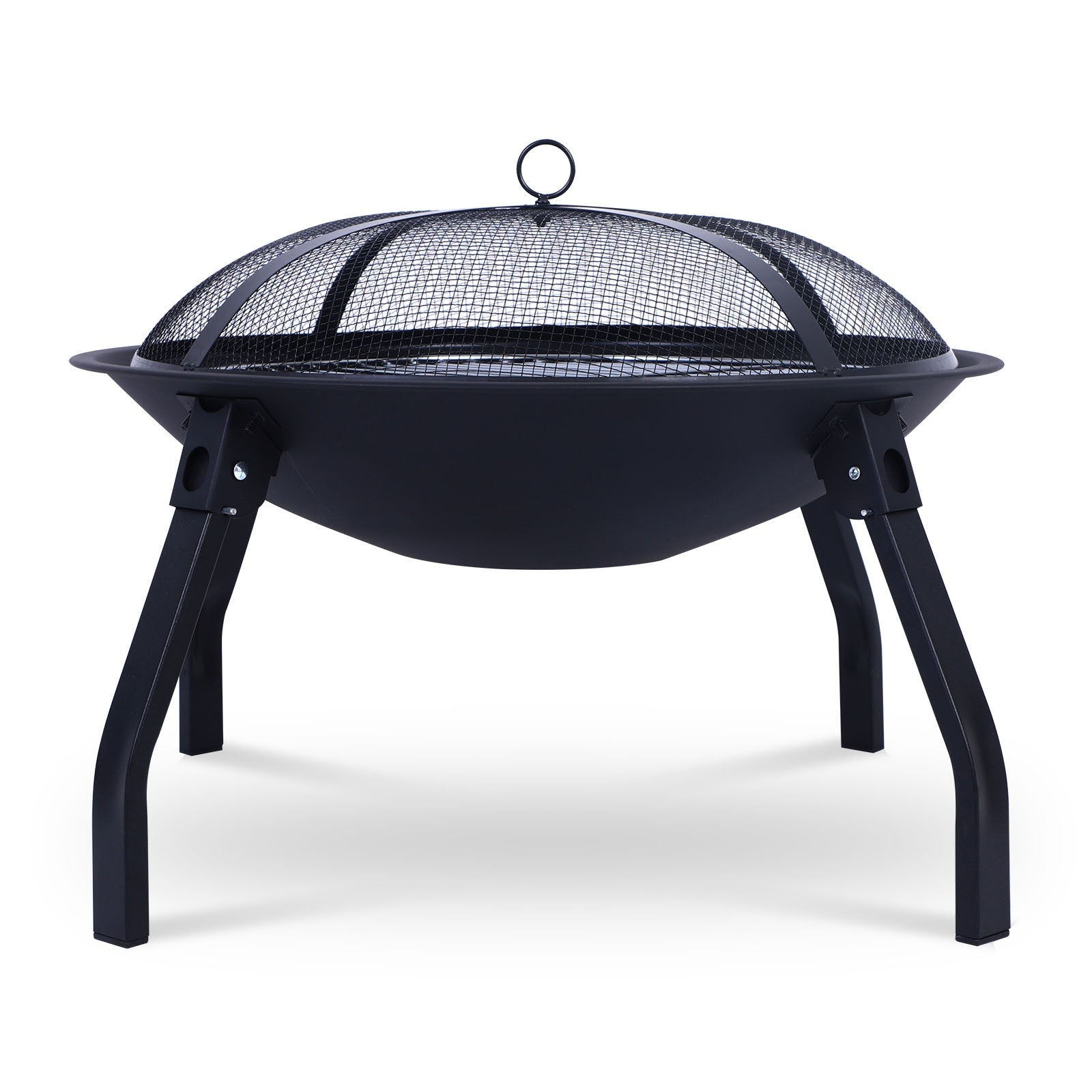 55cm Outdoor Fire Pit, Heavy Duty Fire Bowl with Spark Screen Cover and Poker, B