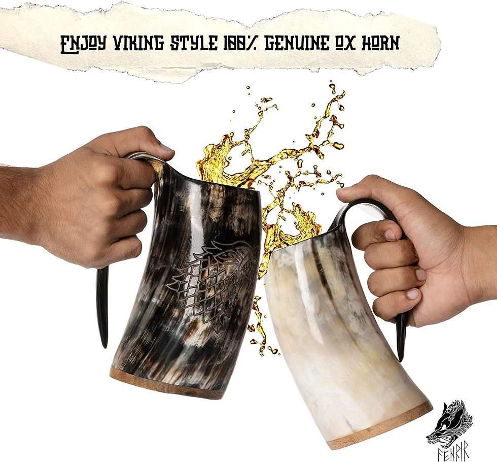 Thumbnail: Premium Viking Natural Drinking Horn Mug Authentic Food Grade with Short Glass a