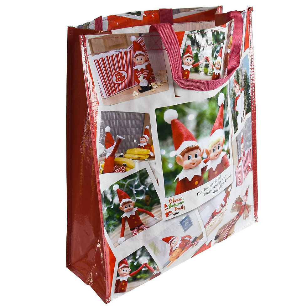Thumbnail: Christmas Helper Elf Behavin Badly Woven Reusable Shopping Tote Bag 4 Life