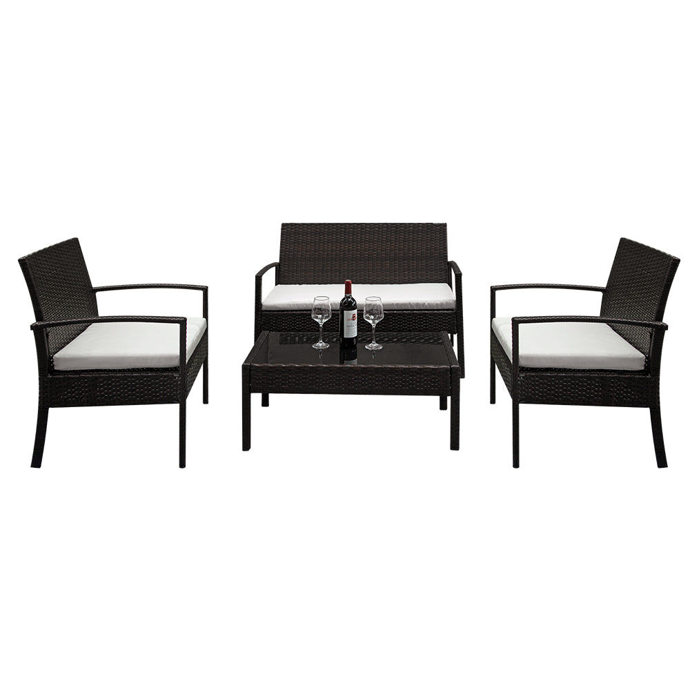 Rattan Retreat: 2 Arm Chairs, 1 Love Seat, and Glass Coffee Table Set
