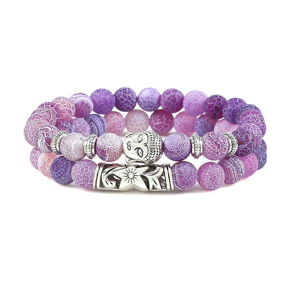 Thumbnail: 2 Piece Buddha Bead Bracelet Set – Natural Stone & Wood