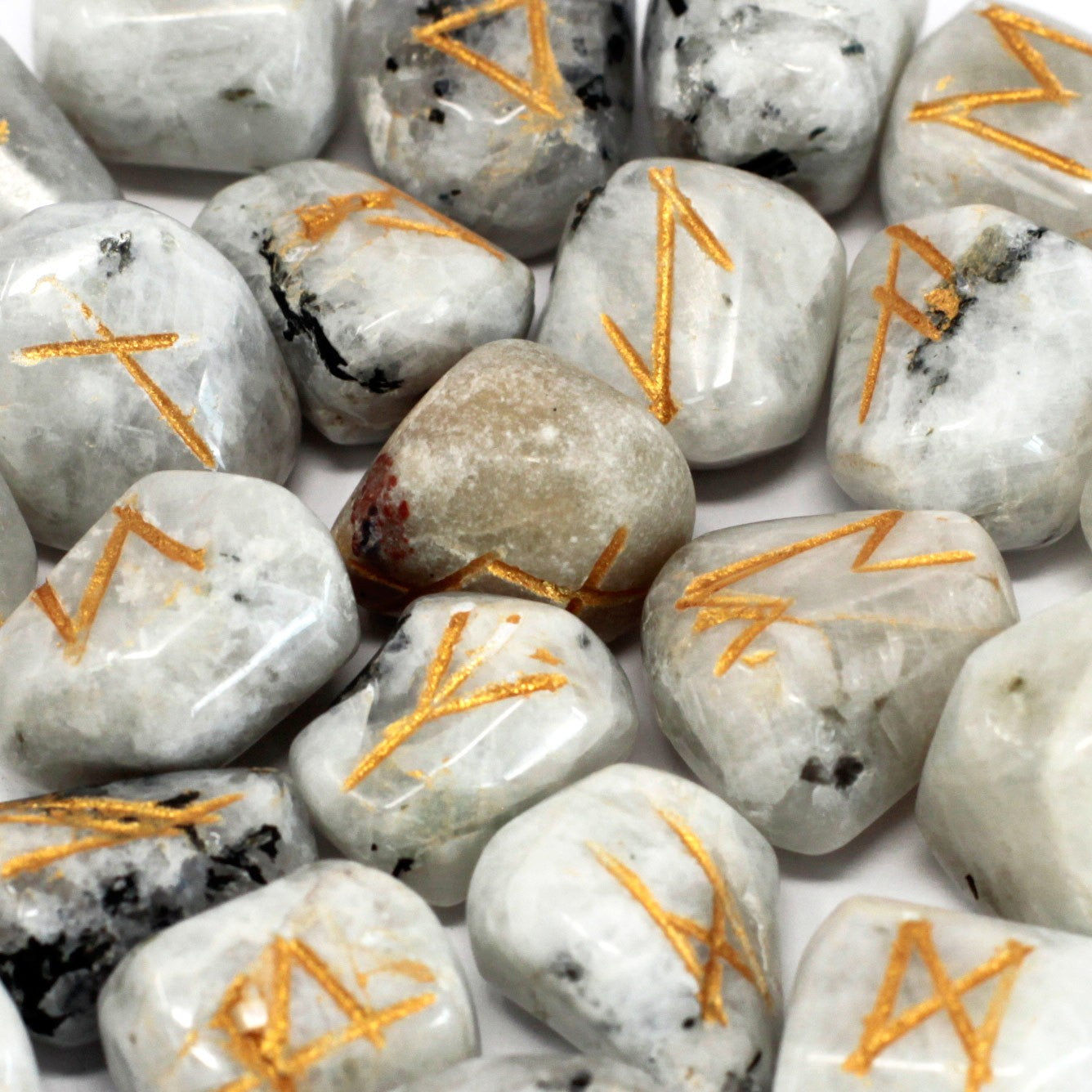 Runes Stone Set in Pouch - Rainbow Moonstone Novelty Gift