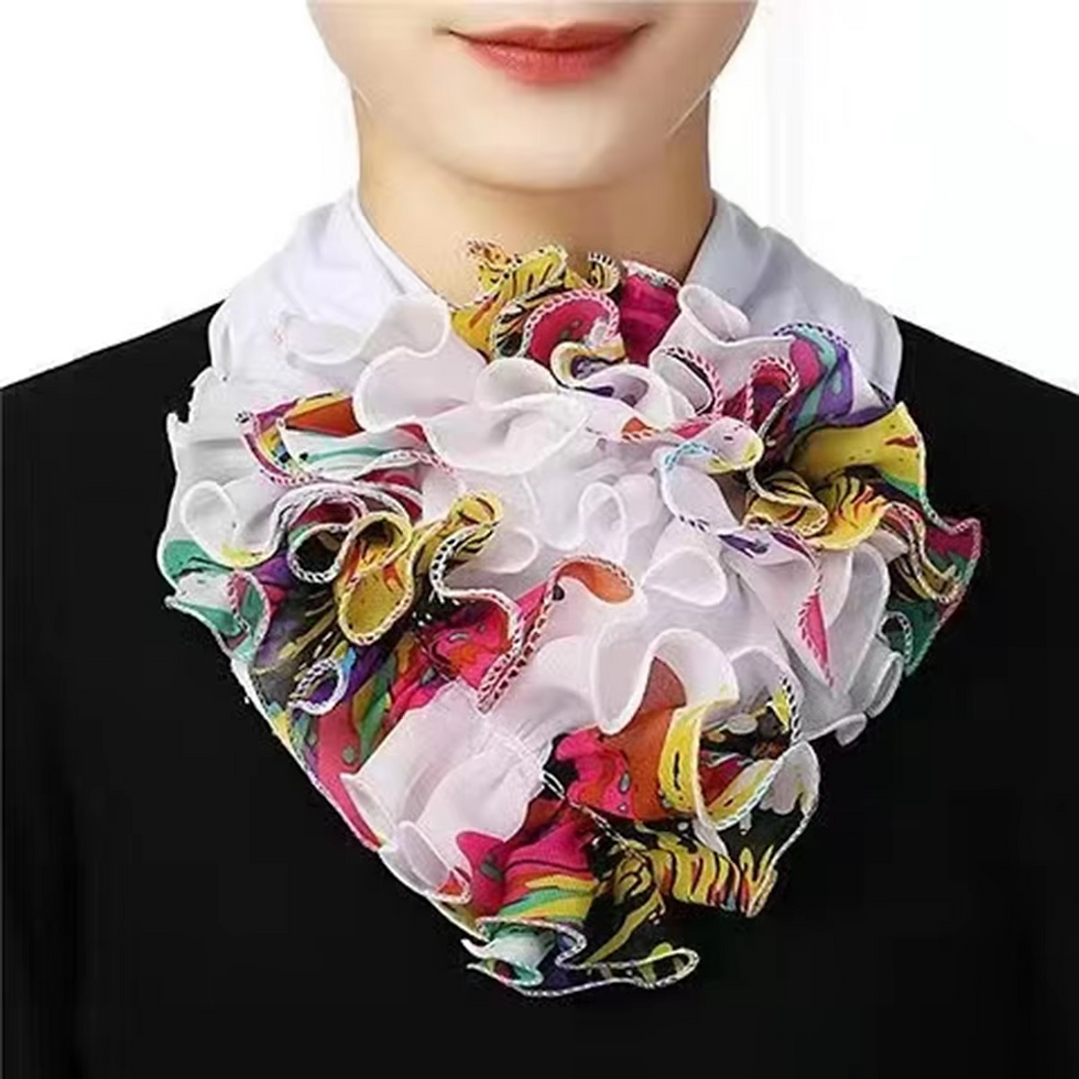 Thumbnail: Versatile Women's Luxury Flower Print Scarf with Contrast Wood Ear Edge Design