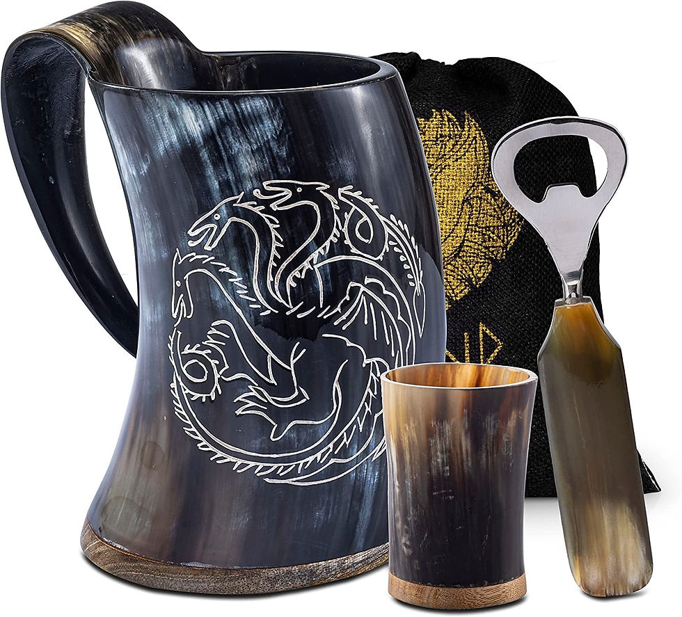 Thumbnail: Premium Viking Natural Drinking Horn Mug Authentic Food Grade with Short Glass a