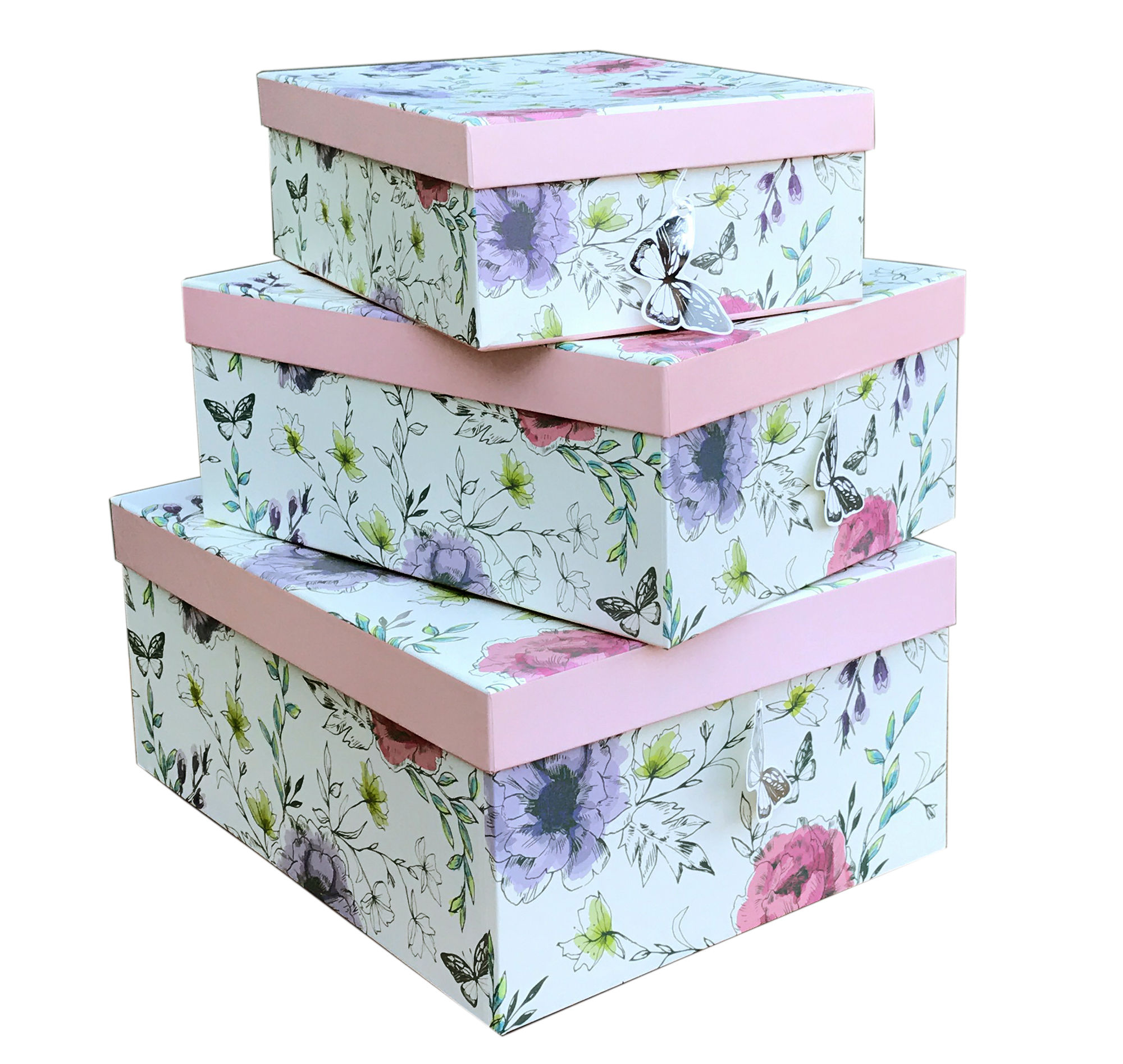 Set Of Three Floral Nesting Boxes - Pink Lids Shipping furniture UK