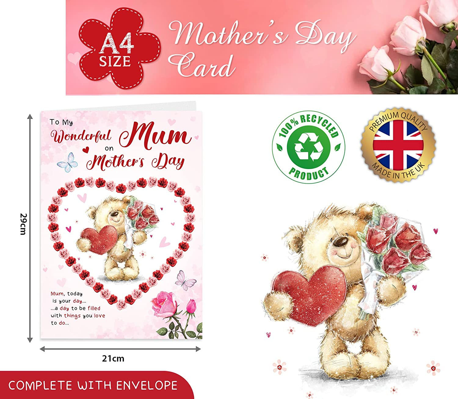 Large Mother's Day Mum Card Tradtional 300gsm- 100 Percent Recyclable - FSC - Ma