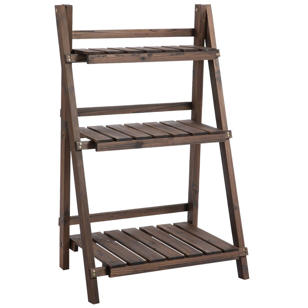 3-Tier Wooden Plant Shelf Foldable Flower Pots Holder Stand Indoor Outdoor