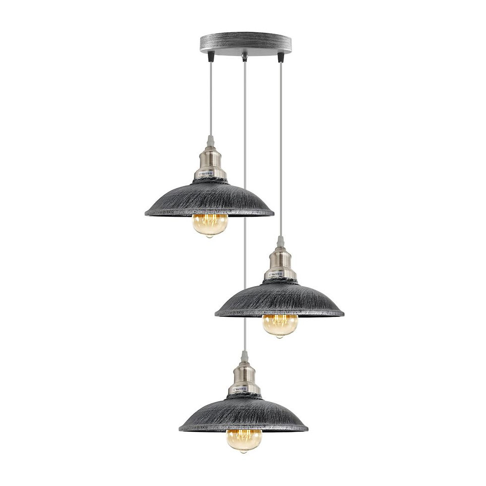 Thumbnail: 3 Head Vintage Industrial Brushed silver E27 Hanging Light Metal Pendant Lamp