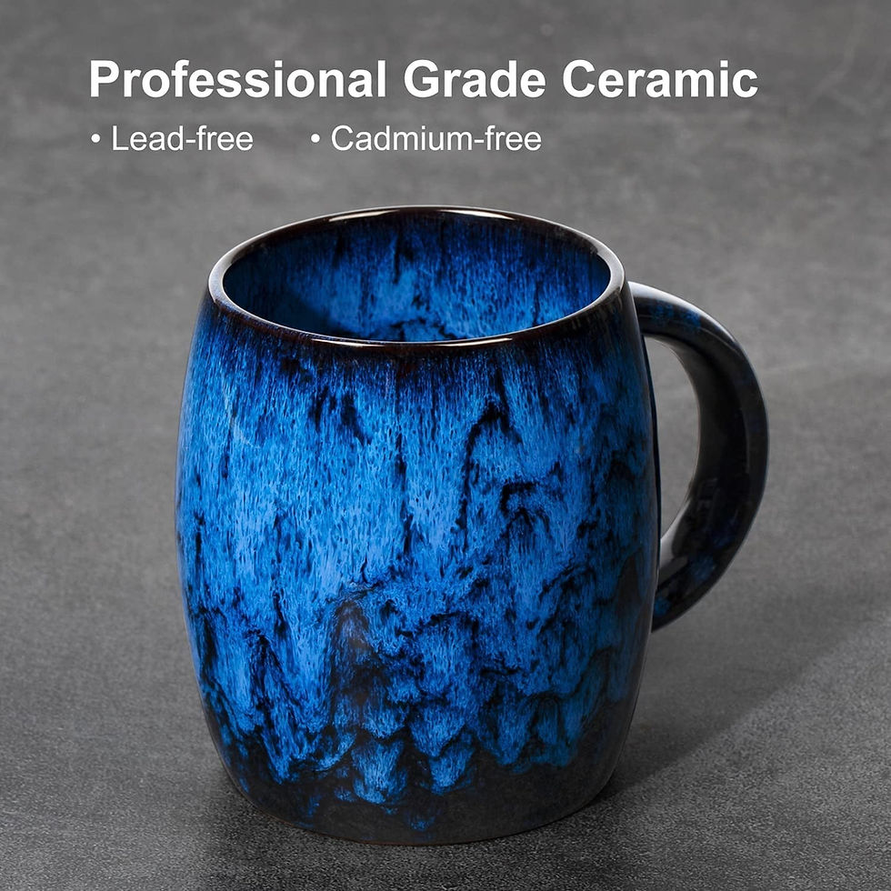Thumbnail: Ceramic Coffee Mug Large Handmade Glaze Blue Tea Cup Novelty Pottery Big Handle 