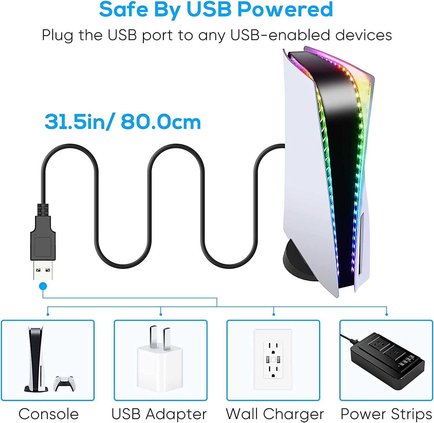 RGB LED Flexible Light Strip for PS5 Disc Edition & Digital Edition, 5050 RGB