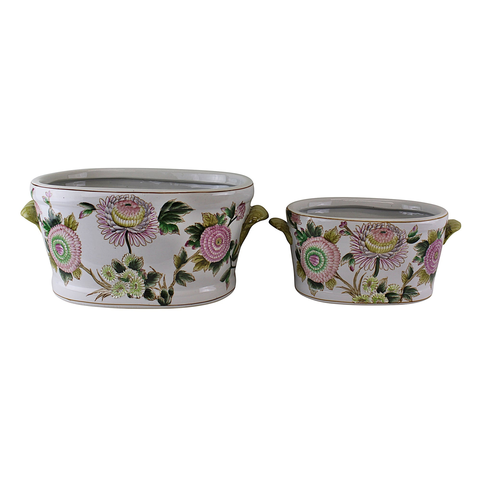 Set of 2 Ceramic Footbath Planters, Floral Design Shipping furniture UK