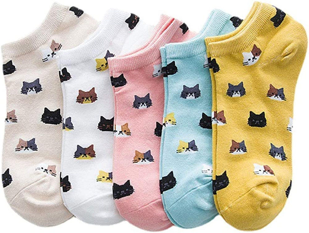 5 Pairs Womens Animal Socks Novelty Funny Cat Dog Owl Cotton Cute Unisex Socks
