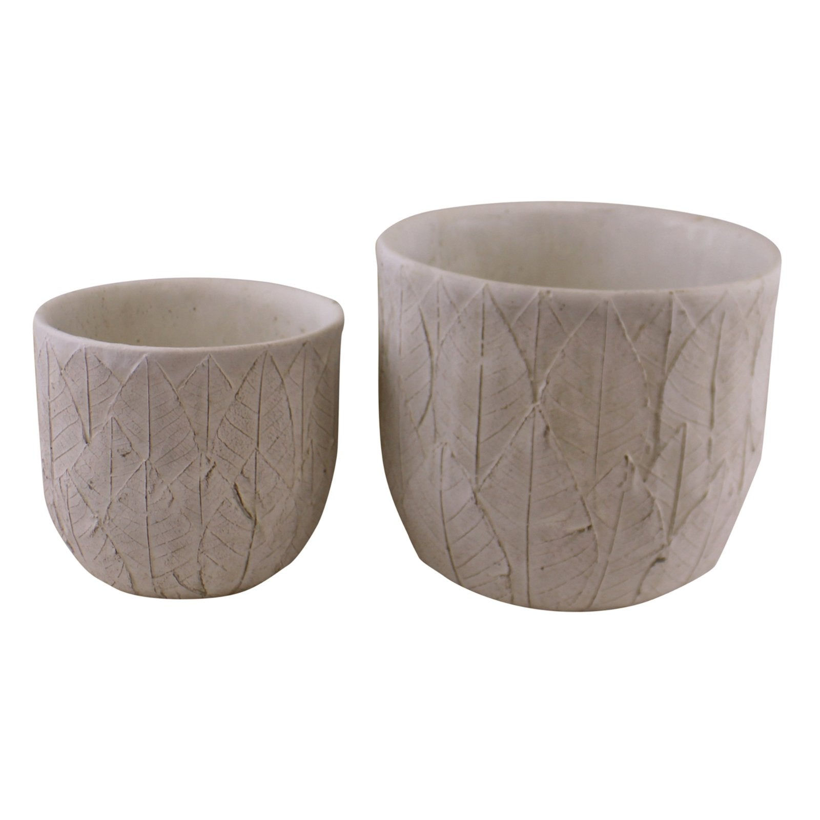 Set of 2 Cement Embossed Leaf Planters Shipping furniture UK
