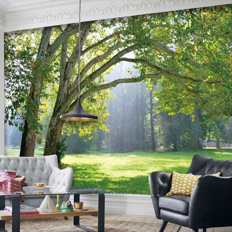 Custom 3D Photo Wallpaper 3D Stereoscopic Green Trees Forest Scenery Papel Tapiz