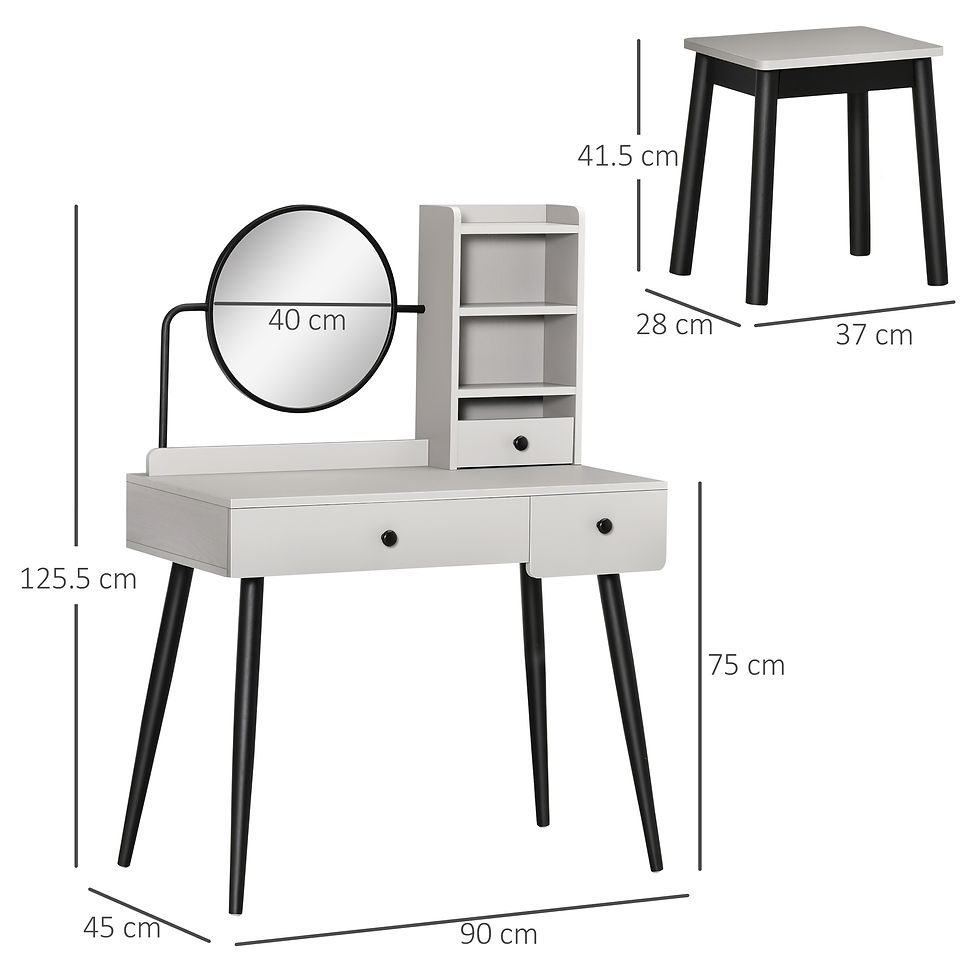 Thumbnail: Dressing Table Set with 3 Drawers, Storage shelves and Stool, Grey
